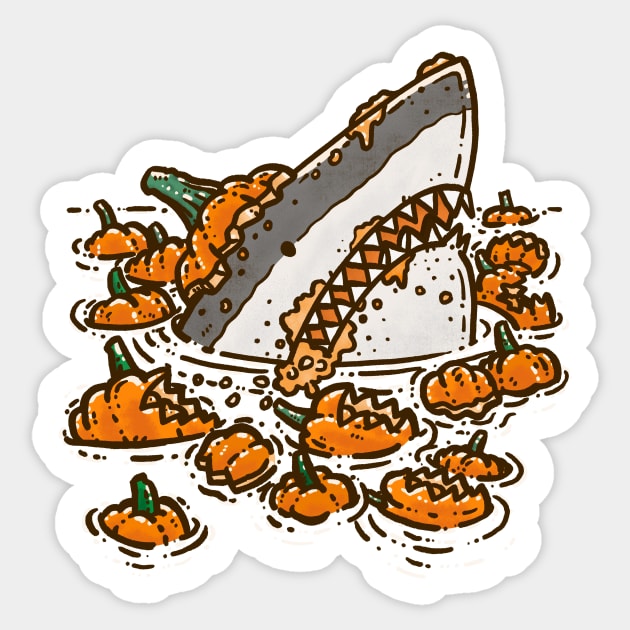 Pumpkin Destruction Shark Sticker by nickv47